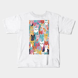 Rainbow Whisker Waltz: A Colorful Cat Pattern Dance Kids T-Shirt